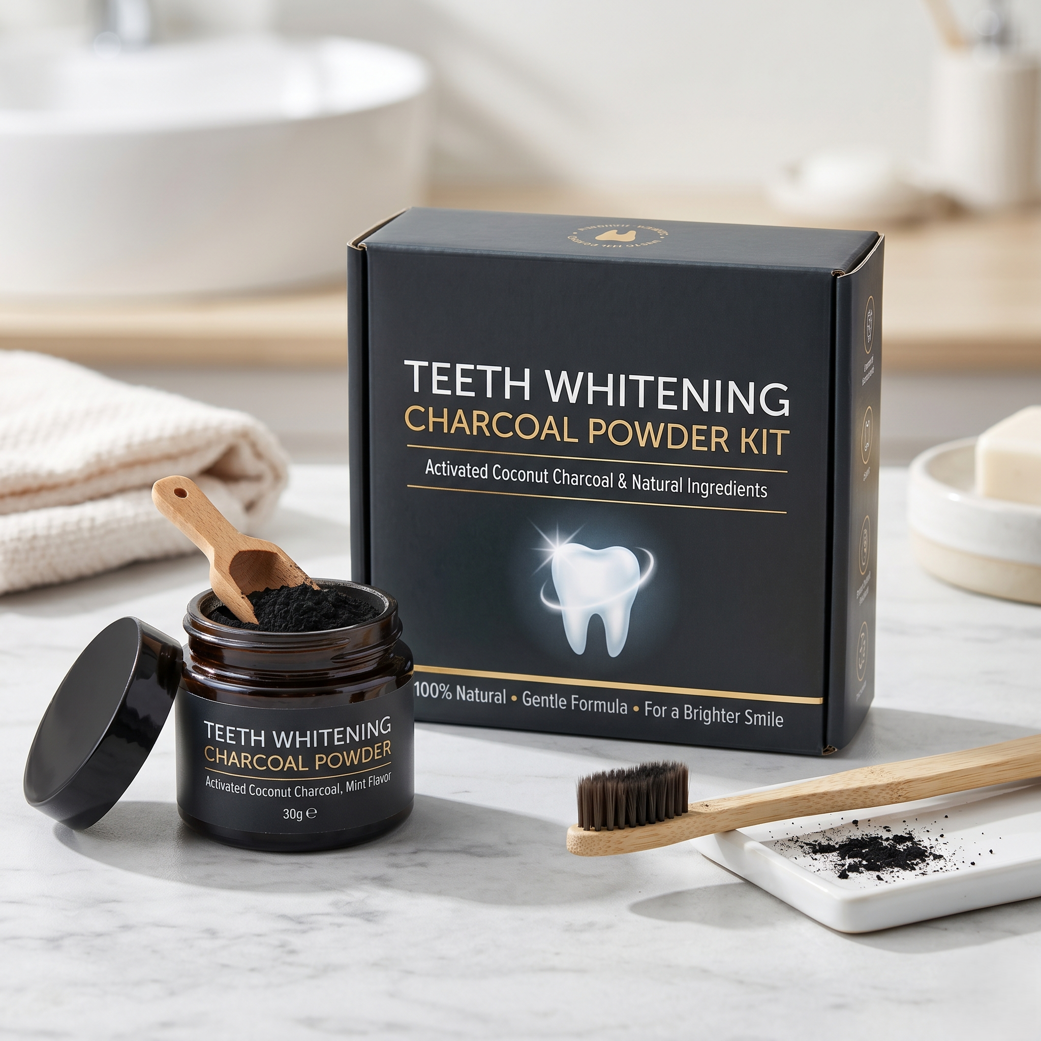 Charcoal Teeth Whitening Powder Kit